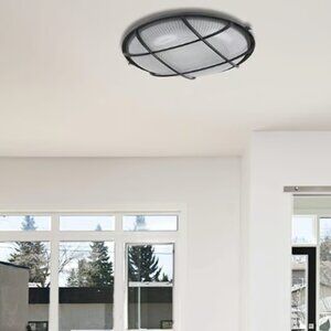 LED Caged Ceiling Light in Black Flush Mount 1-Light Integrated LED NBOL1018LED